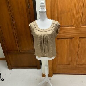 Talbots petites 💯 silk blouse beaded neckline front ruching side 10P